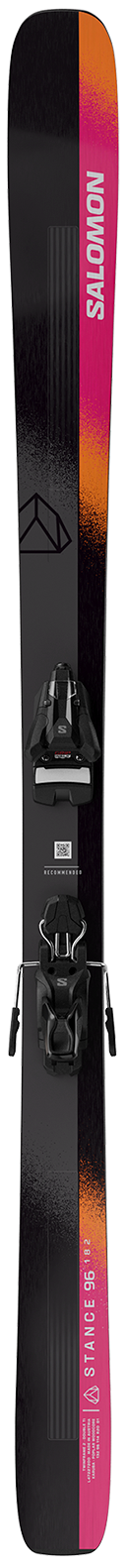 Salomon Stance 96 ski shown on groomer terrain.
