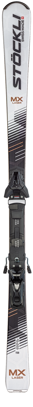 Stöckli Laser MX carving ski shown on a mountain slope.