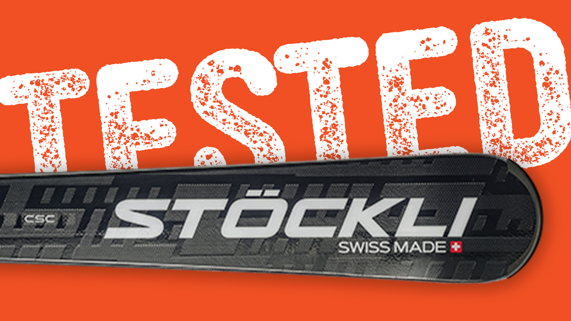Close-up of the Stöckli Laser WRT ski tip with Testers’ Choice badge.