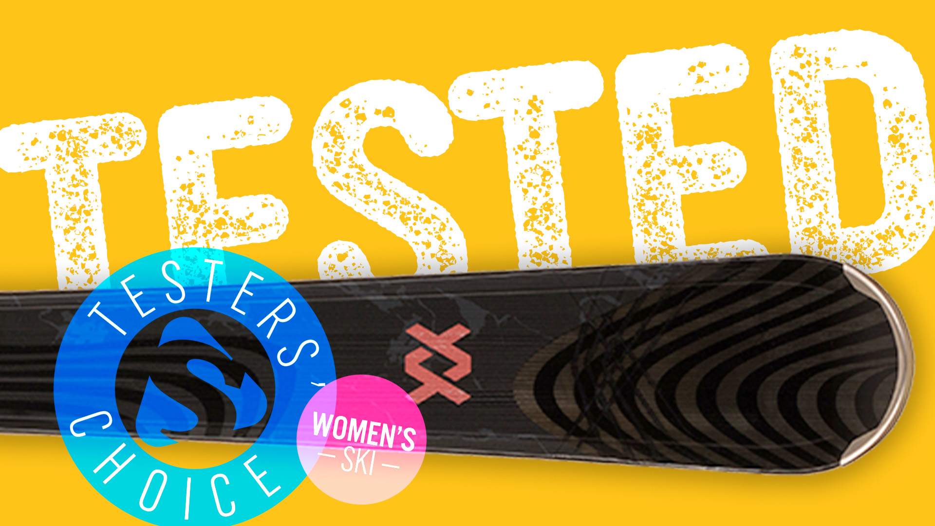 Close-up of the Völkl Flair SC Carbon women’s ski tip with Testers’ Choice badge.