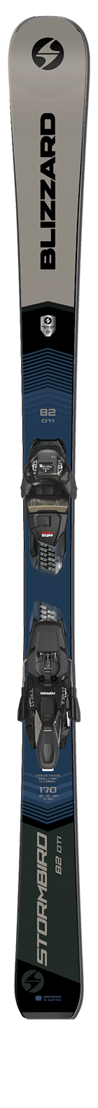 Blizzard Stormbird 82 DTI ski shown vertically with bindings