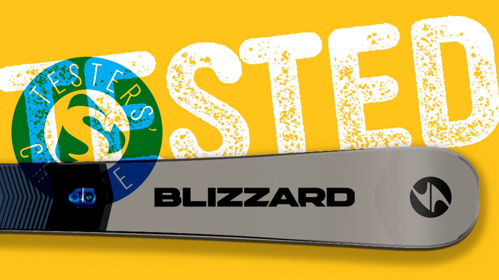 Blizzard Stormbird ski tip close-up with Tested badge overlay