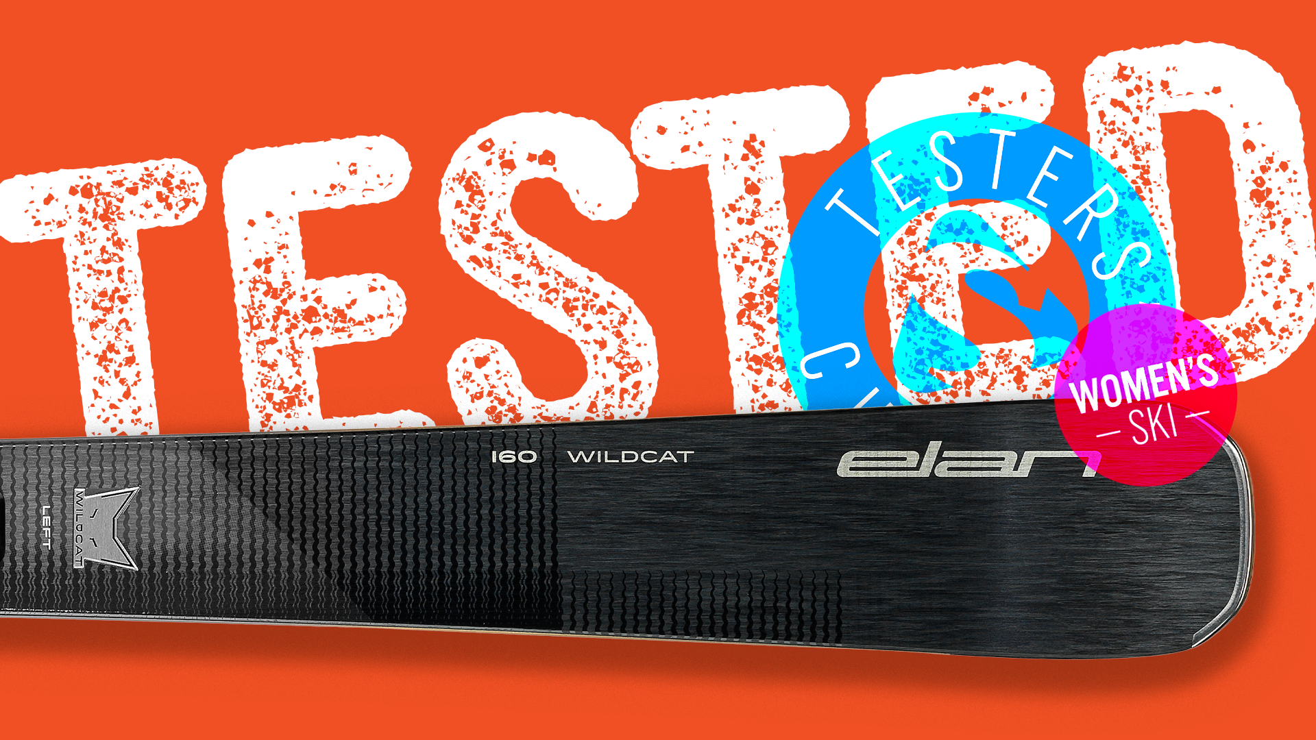 Elan Wildcat 83 ski tip close-up with Women’s Ski Tested badge