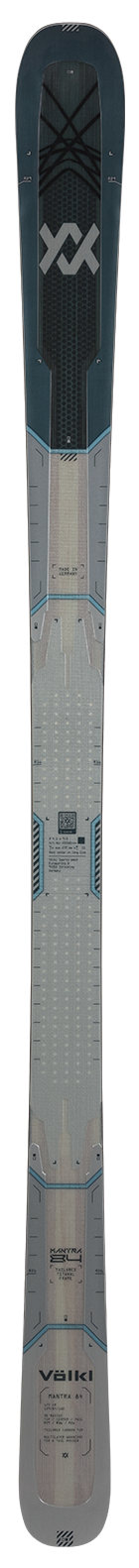 Völkl Mantra 84 ski shown vertically with bindings