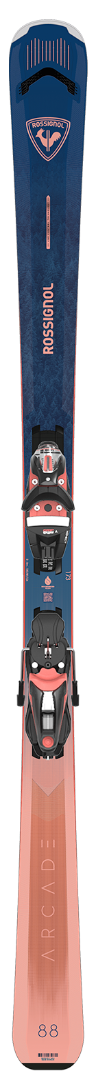 Rossignol Arcade 88 women’s ski shown vertically with bindings