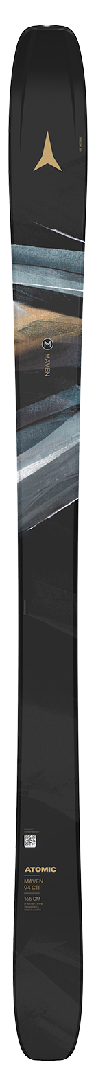 Atomic Maven 94 C TI women’s ski shown vertically with dark abstract graphics