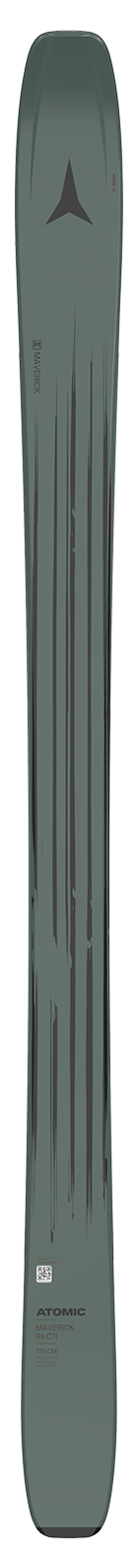 Atomic Maverick 96 C TI ski shown vertically in dark matte green