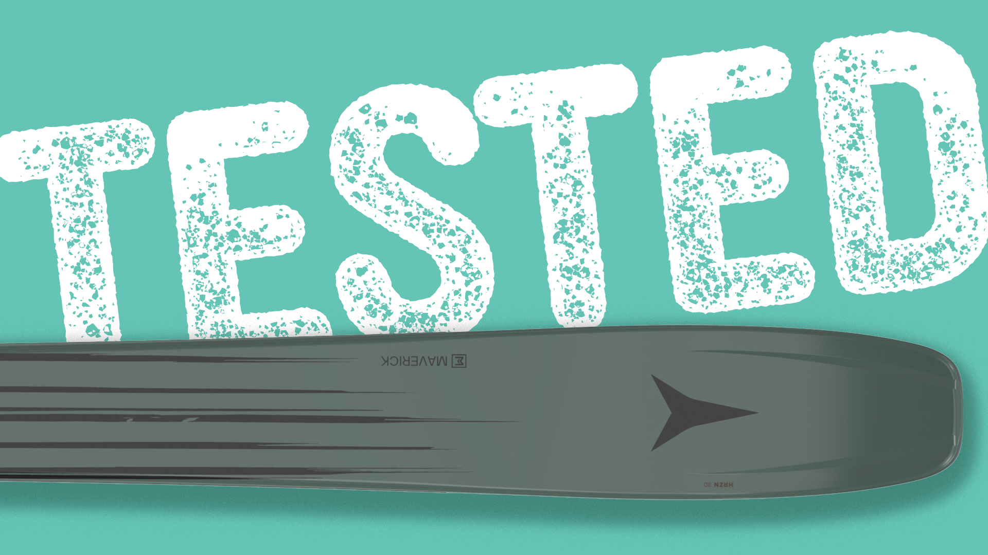 Atomic Maverick 96 ski tip close-up with Tested badge overlay