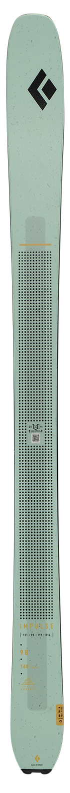 Black Diamond Impulse 98 Ti women’s ski shown vertically in sage green