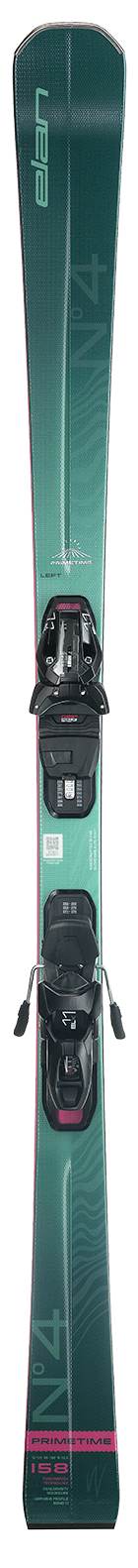 Elan Primetime N⁴ women’s ski shown vertically with bindings