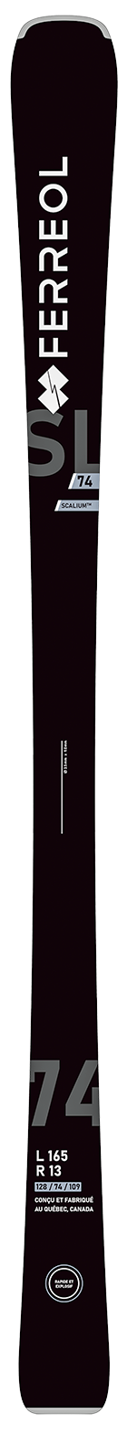 Ferreol SL 74 ski shown vertically without bindings