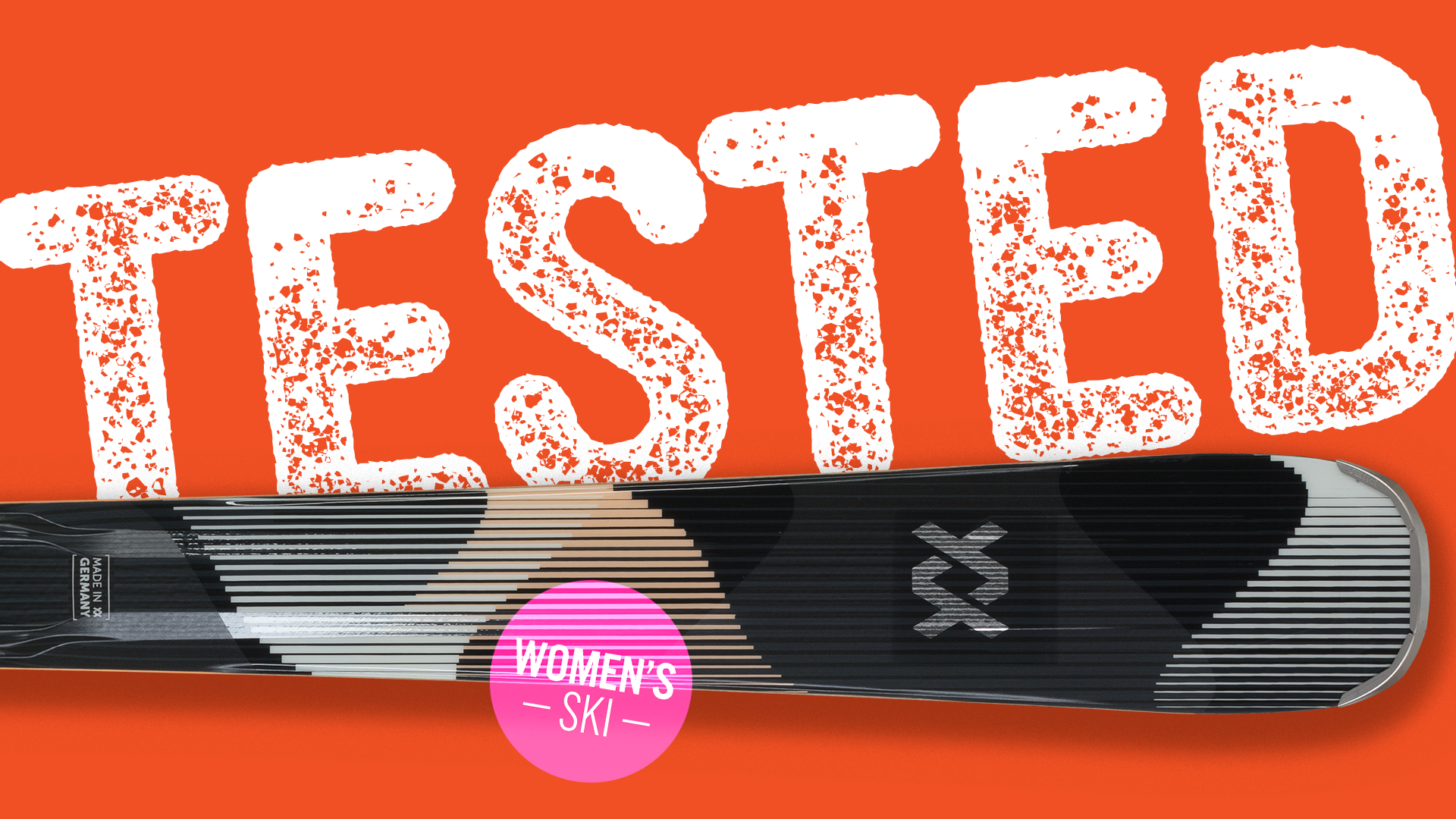 Völkl Shine 78 ski tip close-up with Women’s Ski Tested badge