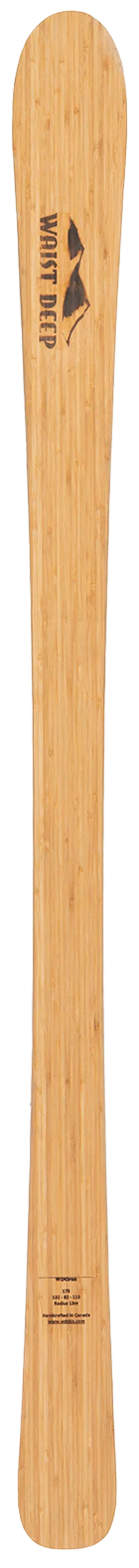 Waist Deep 175 ski shown vertically with natural bamboo finish