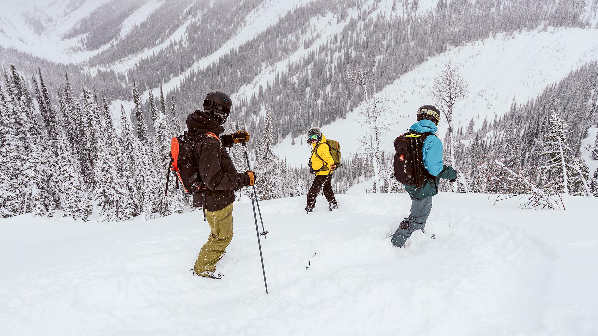 Heli Skiers in deep powder snow.
